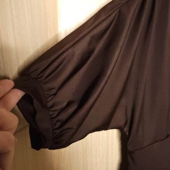 Soprano Womens Brown Short Sleeve Stretchy Fit And Flare Accordion Midi Dress... - Picture 5 of 7